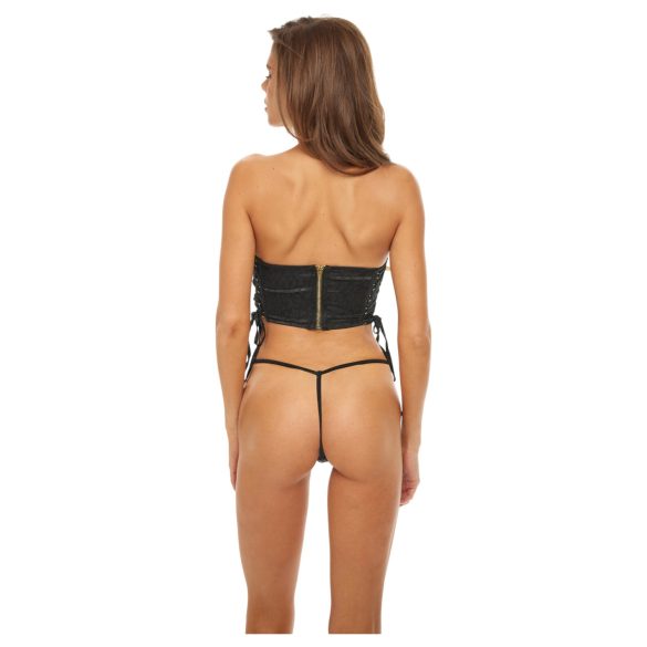 Bombshell - leopardí korzet a tanga (černá) - L