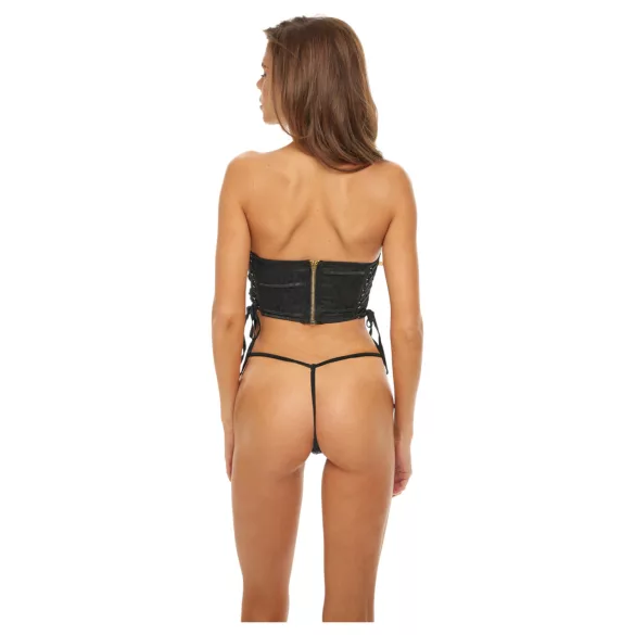 Bombshell - korzet a tanga - leopardí vzor - černá