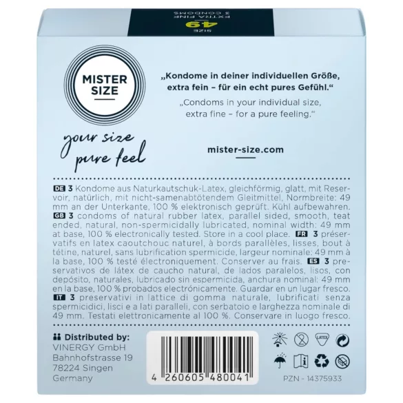 Mister Size - tenký kondom - 49 mm - 3 kusy