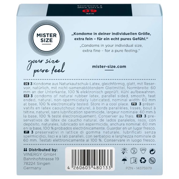 Mister Size - tenký kondom - 60 mm - 3 ks