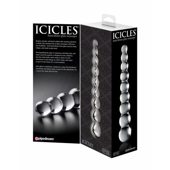 Pipedream Icicles No. 2 - skleněné kuličková dildo (průsvitné)