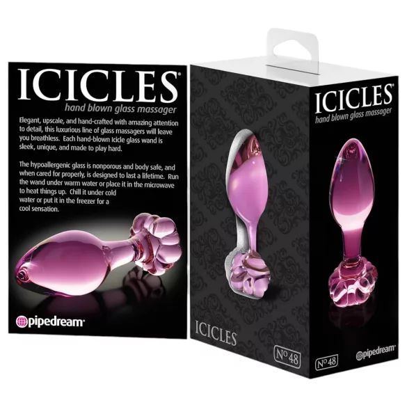 Icicles No. 48 - anální kolík skleněný květinový růžový