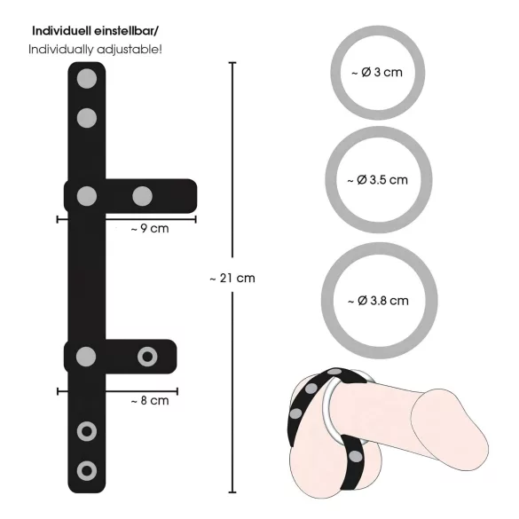 Bad Kitty - kožený erekční kroužek na penis a varlata - černý