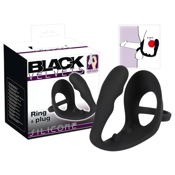 Black Velvets - anální dildo s kroužky na penis a varlata - černé