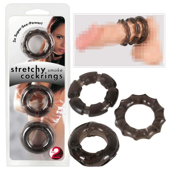 You2Toys Stretchy Cockrings - kroužky na penis 3 dílná sada (kouřová barva)