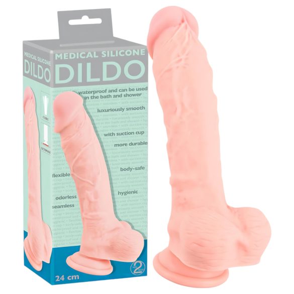 Medical - dildo z lékařského silikonu - realistické 24 cm - tělová barva