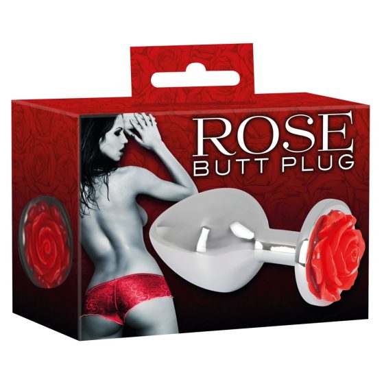 You2Toys Rose Butt Plug - hliníkové anální kolík 91 g (stříbrné - červené)