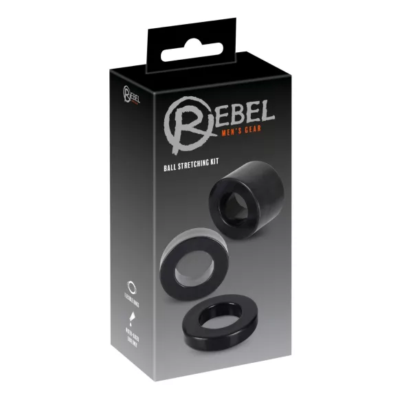 Rebel Ball - erekční kroužek na penis a varlata - sada - černý