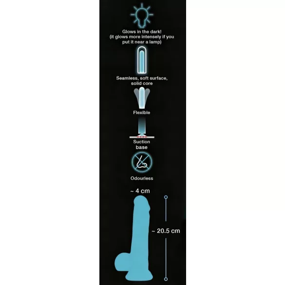 You2Toys - dildo s přísavkou - svítící ve tmě - modrý