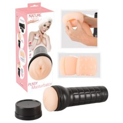   Nature Skin Pussy Masturbator - extra hluboký masturbátor, realistická vagína v pouzdře (tělová barva-černá)
