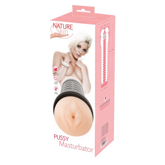Nature Skin Pussy Masturbator - extra hluboký masturbátor, realistická vagína v pouzdře (tělová barva-černá)