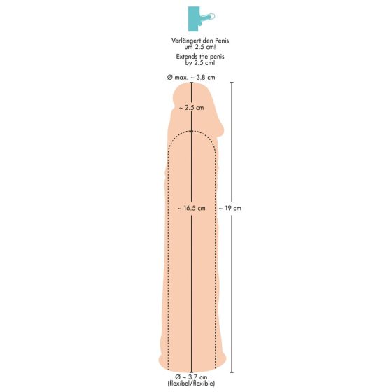 You2Toys Silicone Extension - prodlužující návlek na penis (tělová barva) - 19cm