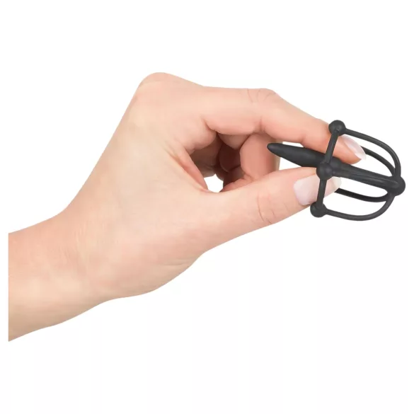 Penisplug - klec na žalud s dilatátorem - silikon - černá