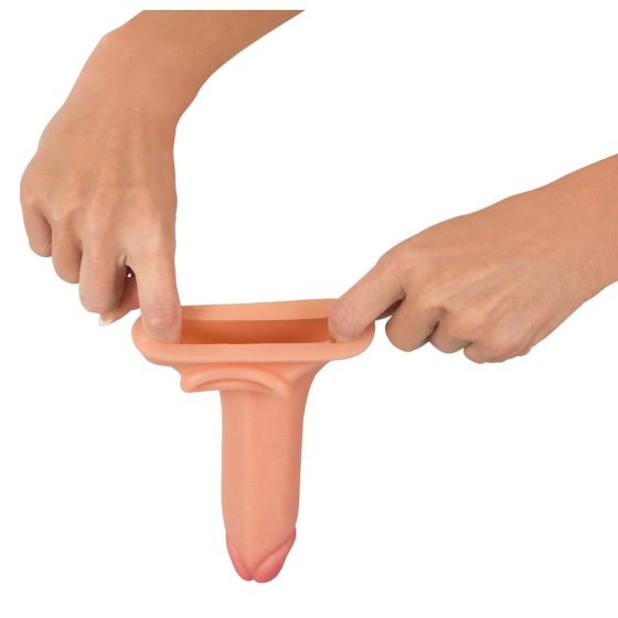 Realistixxx - prodlužující návlek na penis s kroužkem na varlata - 19cm (tělová barva)