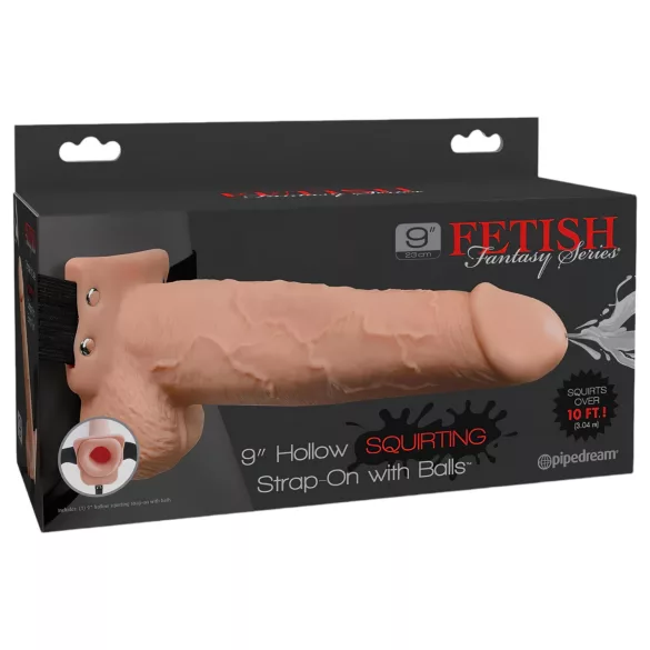 Pipedream Fetish Strap-On 9 - připínací, duté, stříkající dildo (přírodní)