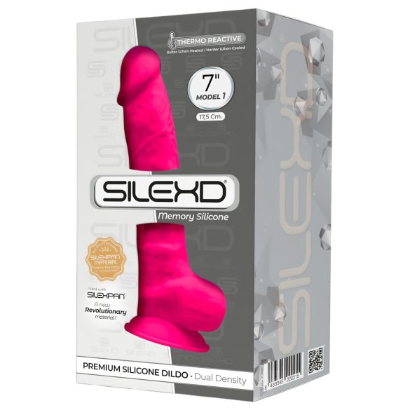 Silexd 7 - dildo s přísavkou a varlaty - silikon růžový 17,5 cm
