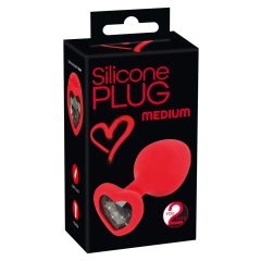   You2Toys Plug Medium - anální dildo s černým kamínkem ve tvaru srdce (červené) - střední