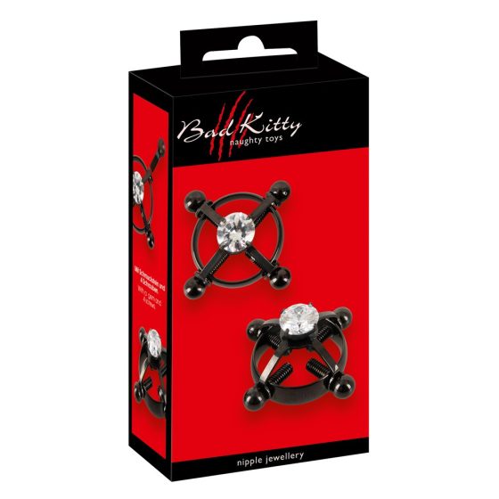 Bad Kitty - šroubovací šperk na bradavky (se štrasovými kamínky) - černý