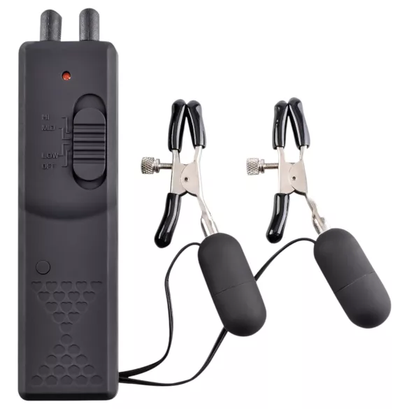 Fetish - vibrační svorky na bradavky - černá