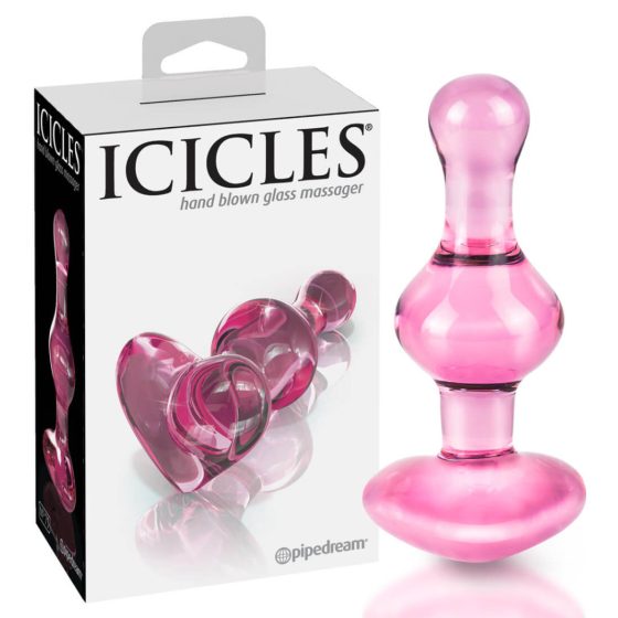 Icicles No. 75 - skleněné anální dildo ve tvaru srdce (růžové)