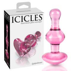   Icicles No. 75 - skleněné anální dildo ve tvaru srdce (růžové)