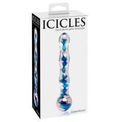   Icicles No. 08 - oboustranné skleněné dildo s vlnitým povrchem (průhledné-modré)