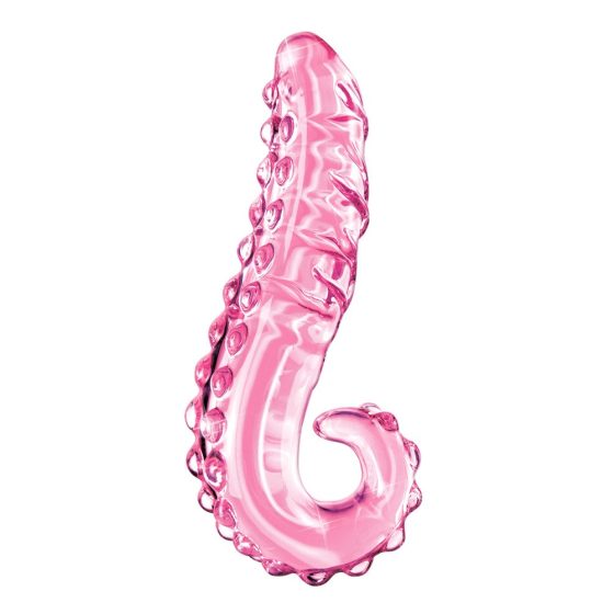 Icicles No. 24 - skleněné dildo s žebrovaným jazykem (růžové)