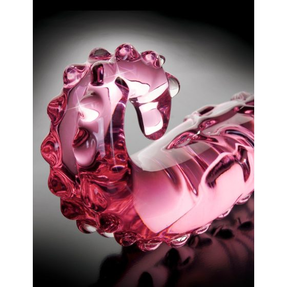 Icicles No. 24 - skleněné dildo s žebrovaným jazykem (růžové)