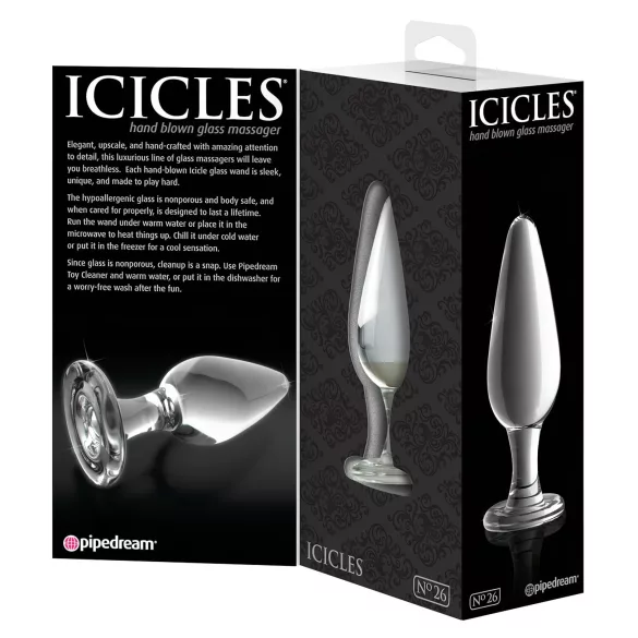 Icicles No. 26 - anální kolík - kuželový tvar - sklo průhledné