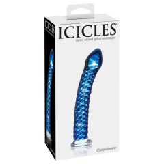   Icicles No. 29 - spirálové skleněné dildo s penisem (modré)