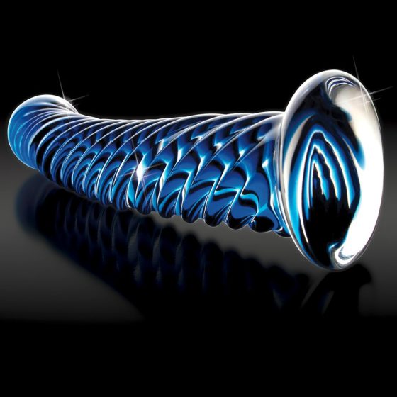 Icicles No. 29 - spirálové skleněné dildo s penisem (modré)