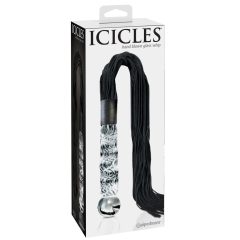   Icicles No. 38 - kožený šlehač, zvlněné skleněné dildo (průsvitně černé)