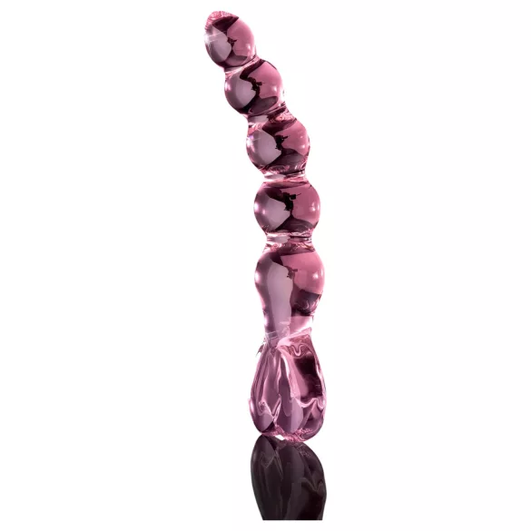 Icicles No. 43 - skleněné dildo s korálky a srdcem - růžové
