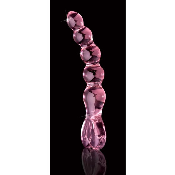 Icicles No. 43 - skleněné dildo ve tvaru srdce s korálky (růžové)