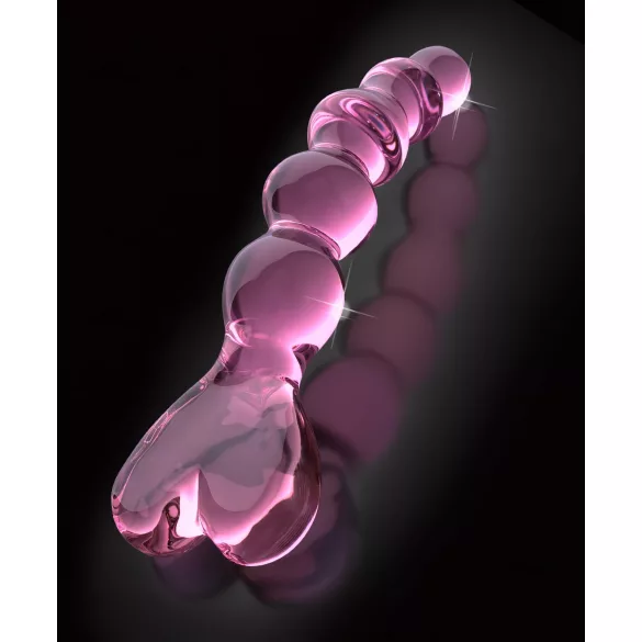 Icicles No. 43 - skleněné dildo s korálky a srdcem - růžové