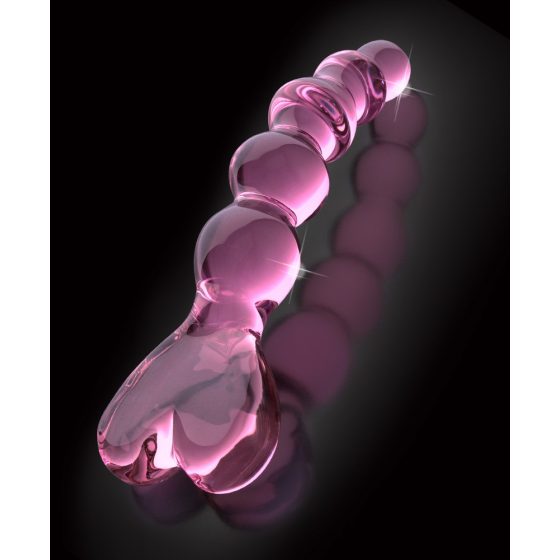 Icicles No. 43 - skleněné dildo ve tvaru srdce s korálky (růžové)