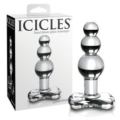   Icicles No. 47 - anální skleněný kolík s třemi kuličkami - čirý