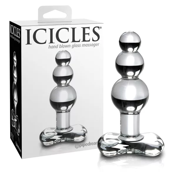 Icicles No. 47 - anální skleněný kolík s třemi kuličkami - čirý