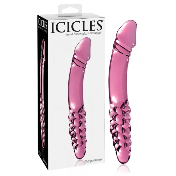 Icicles No. 57 - oboustranné skleněné dildo s penisem - růžové