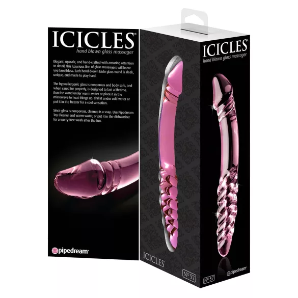 Icicles No. 57 - oboustranné skleněné dildo s penisem - růžové
