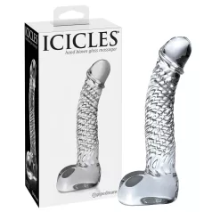   Icicles No. 61 - skleněné dildo s varlaty a penisem - čiré