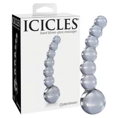   Icicles No. 66 - skleněné dildo - zahnuté, s kuličkami - čiré