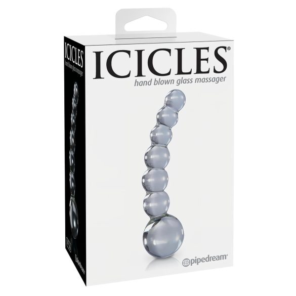 Icicles No. 66 - skleněné dildo - zahnuté, s kuličkami - čiré