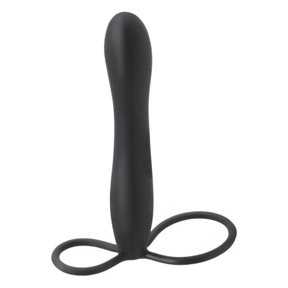 Fetish Double Trouble - kroužek na varlata a penis s análním dildem (černý)