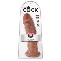   King Cock 10 - velké dildo se varlaty s přísavkou (25cm) - tmavě přírodní