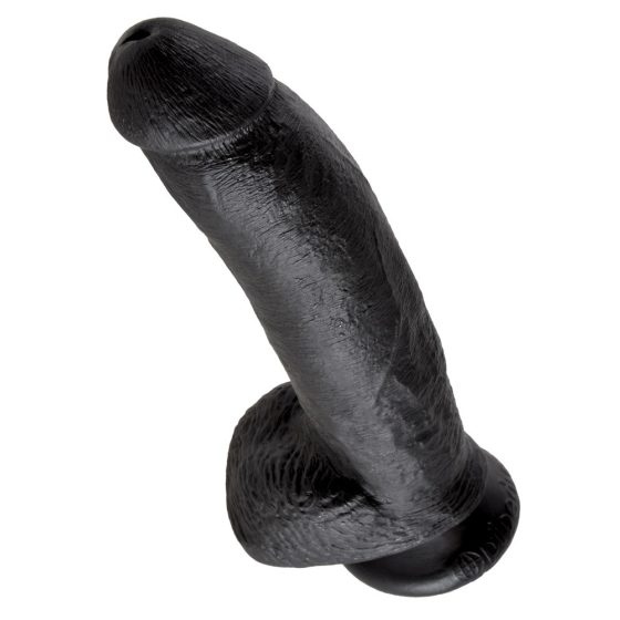 King Cock 9 - velké připínací, varlatové dildo (23 cm) - černé