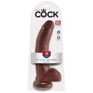King Cock 9 - velké připínací, varlatové dildo (23 cm) - hnědé