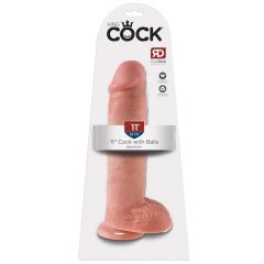   King Cock 11 - velké připínací, testikulární dildo (28 cm) - přírodní