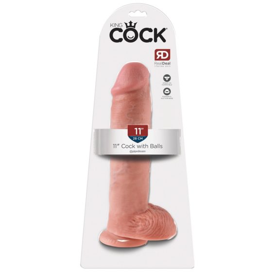 King Cock 11 - velké připínací, testikulární dildo (28 cm) - přírodní