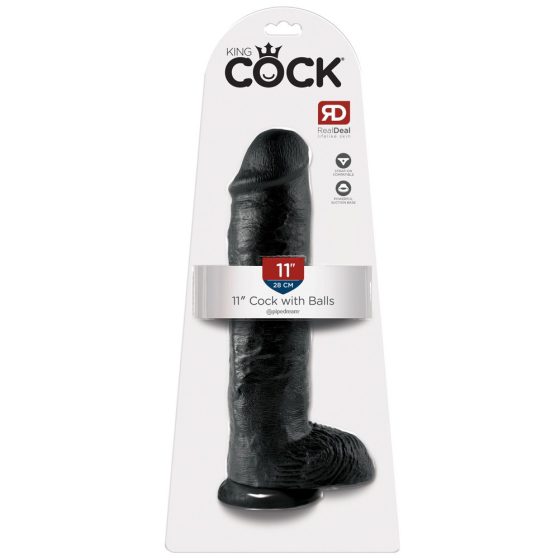 King Cock 11 - velké připínací, testikulární dildo (28 cm) - černé